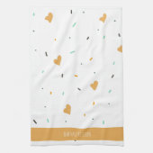 Moderne Valentijnsdag Sprinkle Hearts Mustard Theedoek (Verticaal)