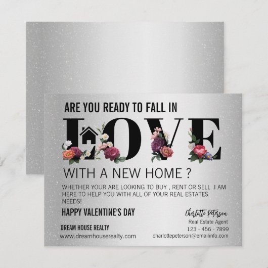 Moderne Valentijnsdag voor de promotie van de bloe Feestdagenkaart (Voorkant / Achterkant)