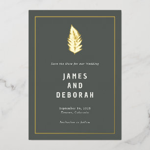 Moderne varens Woodland Wedding Gold Save the Date Folie Uitnodiging