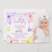 Moderne veelkleurige foto Butterfly 1e verjaardag Kaart (Voorkant)