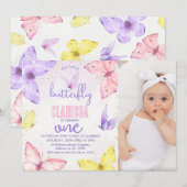 Moderne veelkleurige foto Butterfly 1e verjaardag Kaart (Voorkant / Achterkant)