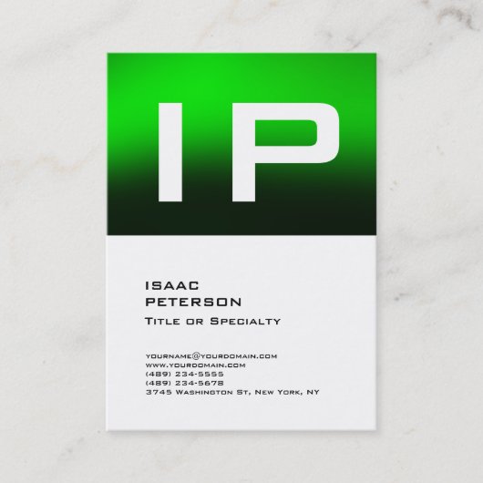 Moderne, veelkleurige tekst Monogram Groene Profes Visitekaartje (Voorkant)