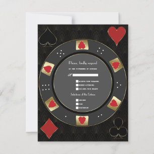 Moderne Vegas Casino Gouden Poker Chip Trouwdag RSVP Kaartje