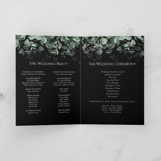 Moderne verdure Mariage noir programme plié (Intérieur)