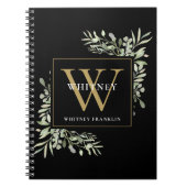 Moderne verdure Noir Or Monogramme Nom Carnet (Devant)