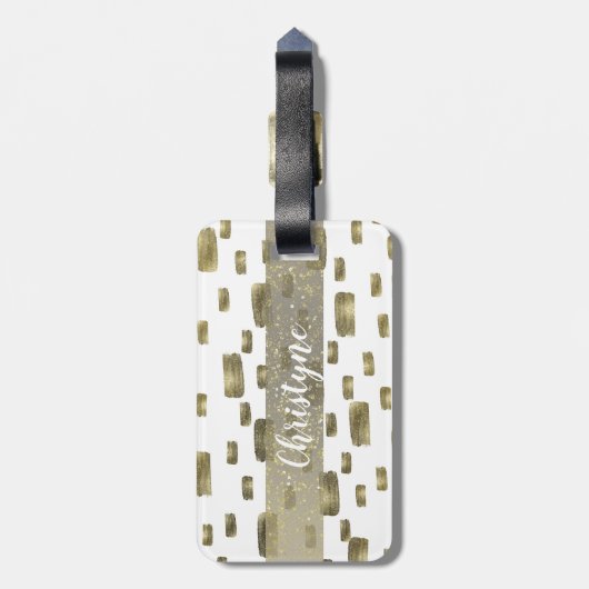 Moderne verfkwast goud koper brons glans bagagelabel (Achterkant verticaal)