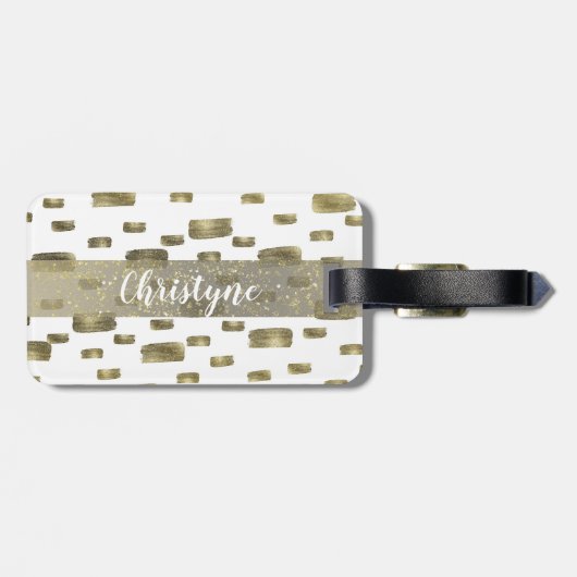 Moderne verfkwast goud koper brons glans bagagelabel (Achterkant horizontaal)