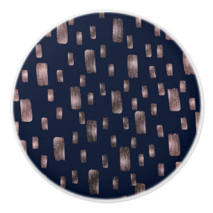Moderne verfkwast Rose Goud & Marineblauw Glitters Keramische Knop