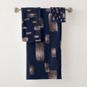 Moderne verfkwast Roze goud & marineblauw glans Bad Handdoek