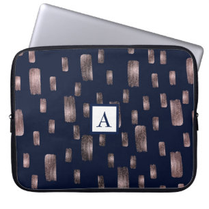 Moderne verfkwast Roze Goud & Marineblauw Glitters Laptop Sleeve