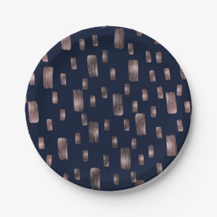 Moderne verfkwast Roze Goud & Marineblauwe Glitter Papieren Bordje