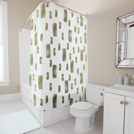 Moderne verfpenseel goudkoper Bronze Sparkle Douchegordijn (In situ)