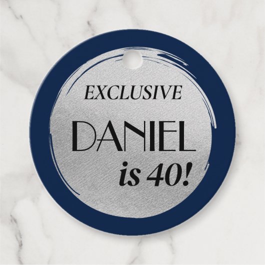 Moderne Verjaardag Marine Blauw Zilver Bedankjes Labels (Voorkant)