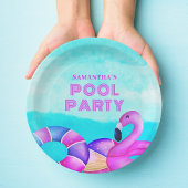 Moderne verjaardag Pool Party Roze Flamingo Papieren Bordje