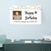 Moderne Verjaardag String Lights Borstel Script Fo Spandoek (Beurs)