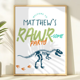Moderne verjaardags-welkomstbord voor dinosaurus-f poster
