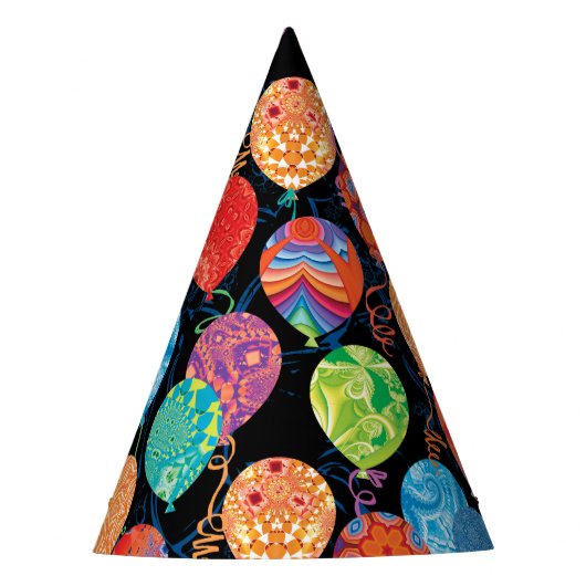 Moderne verjaardagsballonnen op zwart feesthoedjes (Voorkant)