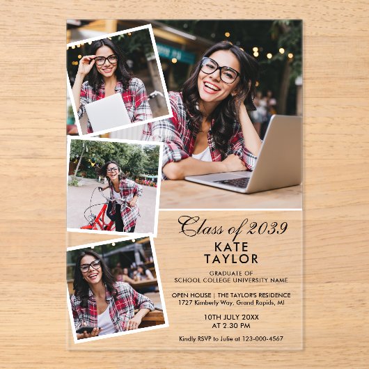 Moderne verjaardagsfeest uitnodiging voor eindexam acryl uitnodigingen (Voorkant)