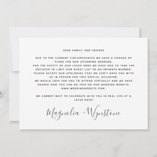 Moderne Verkleining Virtuele Bruiloft Aankondiging (Achterkant)