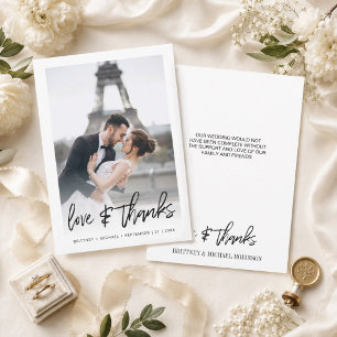 Moderne Verloving Handlettered Foto Huwelijk Bedankkaart