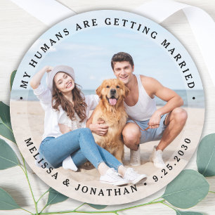 Moderne Verloving Pet Wedding Dog Foto Ronde Sticker