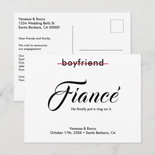 Moderne Verlovingsaankondiging 'Leg er een ring om Aankondigingskaart (Voorkant / Achterkant)