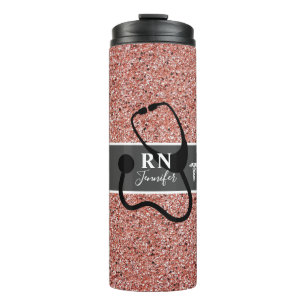 Moderne Verpleegster Roze Rose Goud Glitter Gepers Thermosbeker