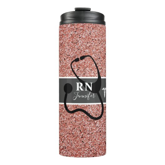 Moderne Verpleegster Roze Rose Goud Glitter Gepers Thermosbeker (Voorkant)