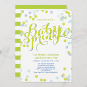 Moderne Vert Bleu Blanc Bébé Saupoudrer Invitation (Devant / Derrière)