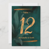 moderne vert émeraude et numéro de table feuille (Devant)