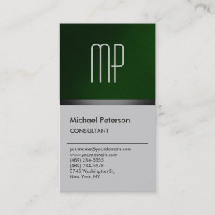 Moderne Vert gris élégant Carte de visite Monogram