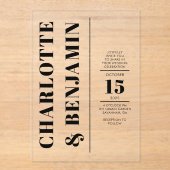 Moderne Verticale Bold Black Wedding Acryl Uitnodigingen (Voorkant)