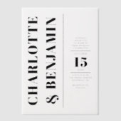 Moderne Verticale Bold Black Wedding Vellum Uitnodigingen (Voorkant)