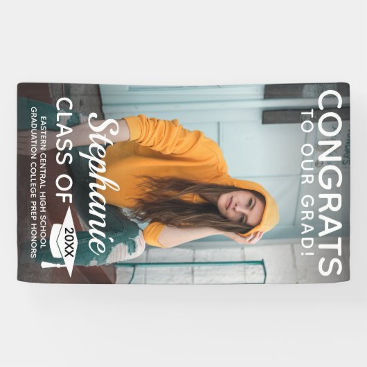 Moderne Verticale Gefeliciteerd Afstudeerder Foto Spandoek (Horizontaal)