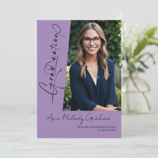 Moderne verticale script foto afstuderen kaart (Staand voorkant)