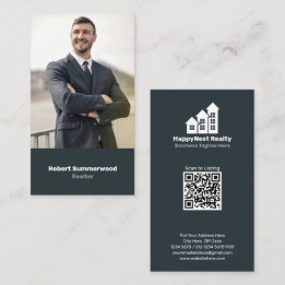 Moderne Verticale Vastgoedmakelaar Foto QR Code Visitekaartje