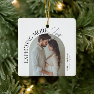 Moderne Verwachting Meer Vreugde Baby Foto Kerstmi Keramisch Ornament