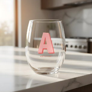 Moderne Vetgedrukte Roze Aangepaste Monogram Wijnglas Zonder Voet