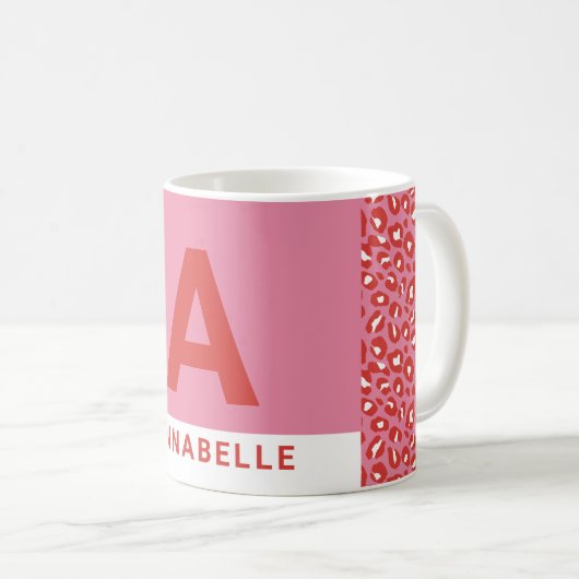 Moderne vetgedrukte, roze kleurblokroze naam voor  koffiemok (Voorkant rechts)