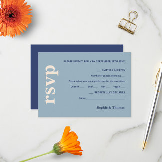 Moderne Vetgedrukte Typografie Trouw Stof Blauw Ma RSVP Kaartje