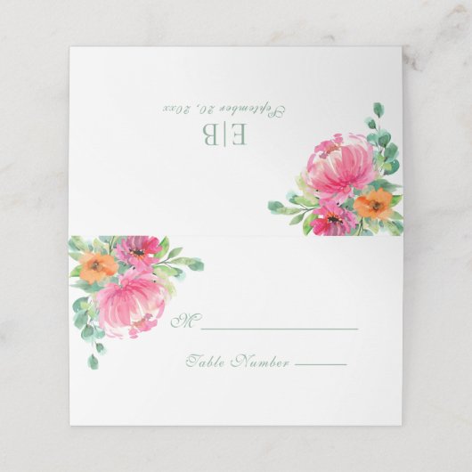 Moderne Vette Bloemen Roze Sinaasappel Monogram Br (Buitenkant ongevouwen)