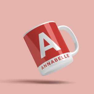 Moderne, vette kleurblok rode persoonlijke naam koffiemok