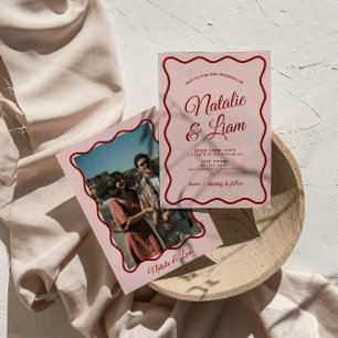 Moderne Vette Kleurrijke Retro Funky Foto Bruiloft Kaart