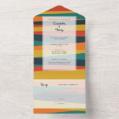 Moderne Vette Kleurrijke Strepen Blauwgroen Gele B All In One Uitnodiging (Binnen)