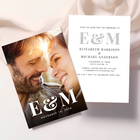 Moderne Vette Monogram Initialen Foto Save The Date
