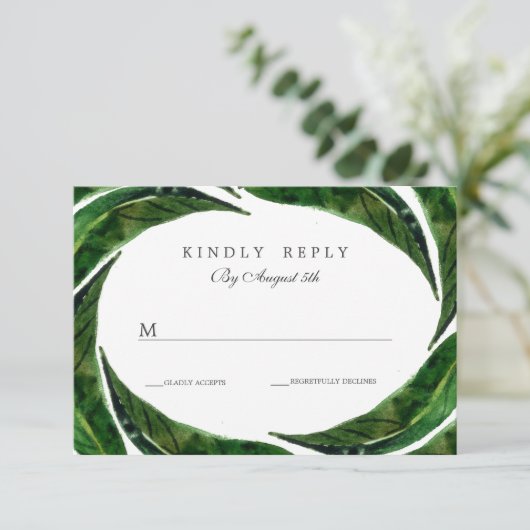 Moderne Vette Tropische Bladeren Bruiloft RSVP | D (Staand voorkant)