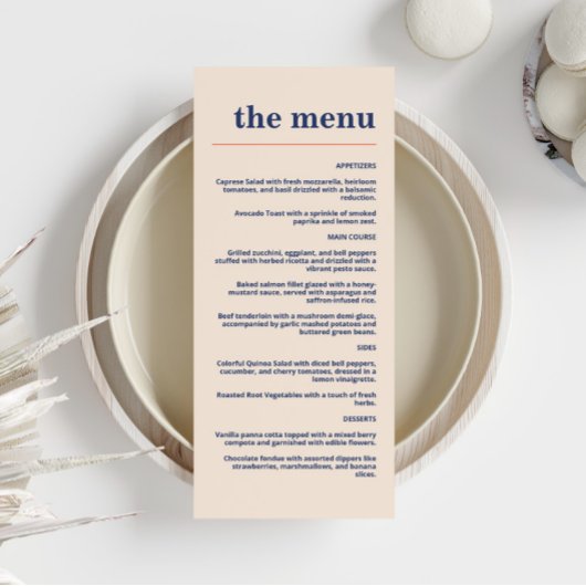 Moderne Vette Typografie Bruiloft Navy Abrikoos Si Menu