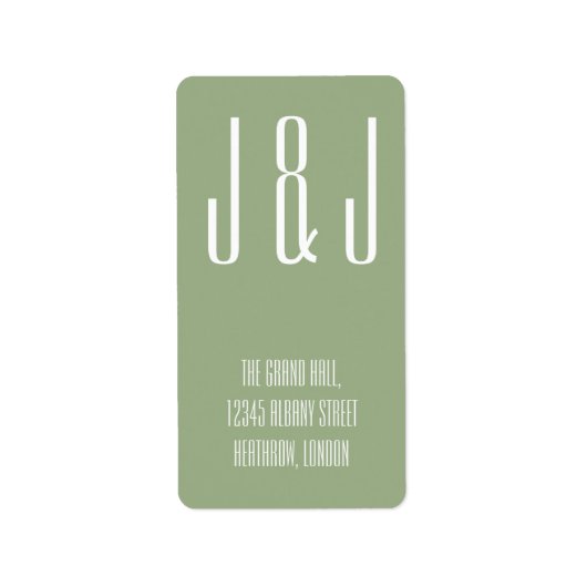 Moderne Vette Typografie Monogram Sage Groen Etiket (Voorkant)