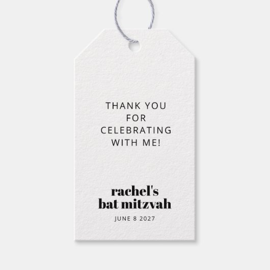 Moderne Vette Typografie Zwart-wit Bat Mitzvah Cadeaulabel (Voorkant)