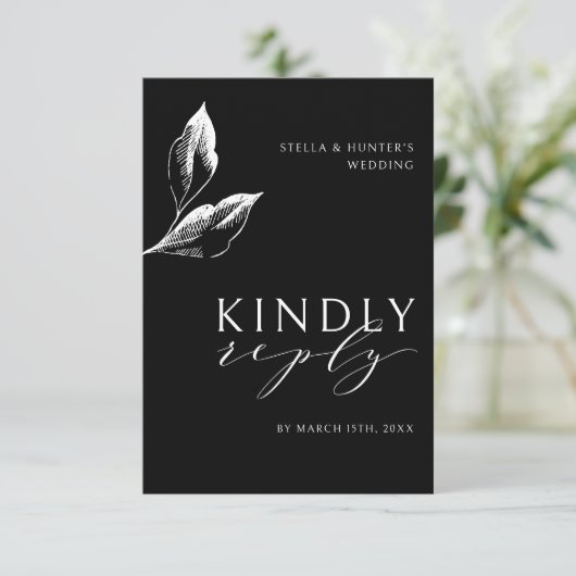 Moderne Victoriaans Monochrome Bruiloft RSVP Informatiekaartje (Staand voorkant)